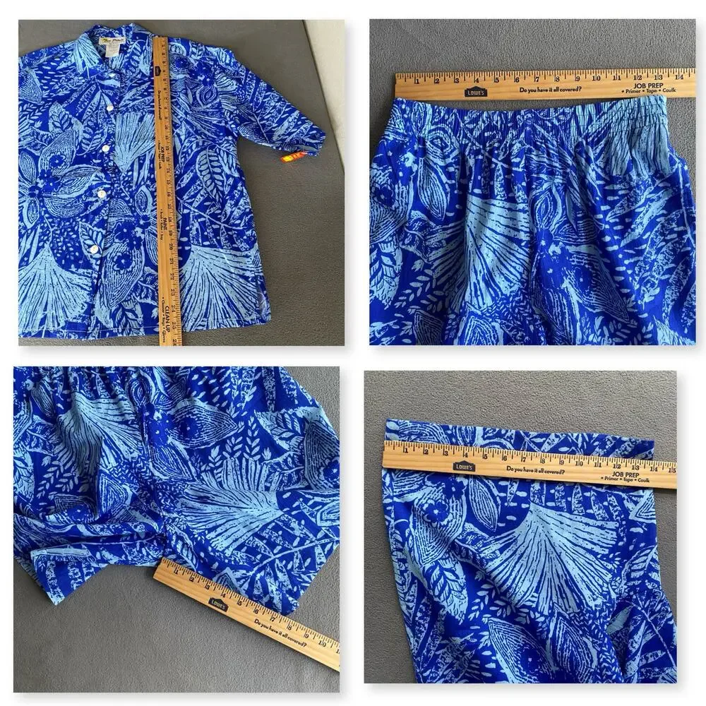 Vtg NOS 80s 90s Two Potato Resortwear Matching Vacation Set Botanical Print Blue